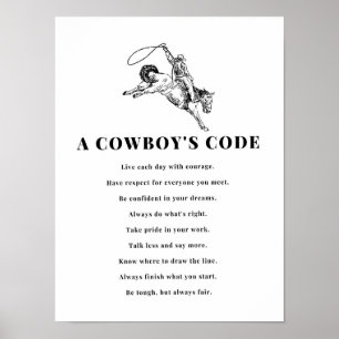 Poster Un Code de Cowboy Impression, Noir et Blanc, Far W