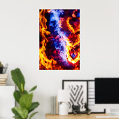 Poster Un coeur dans le feu de cheminée (Bureau à domicile)