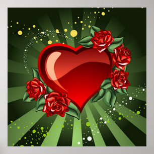 Poster Un coeur et roses