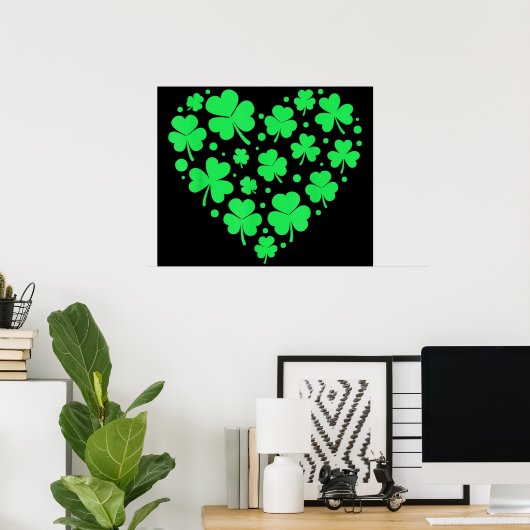 Poster Un coeur Shamrock irlandais chanceux (Bureau à domicile)