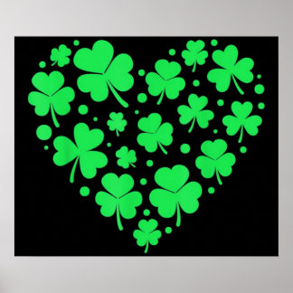 Poster Un coeur Shamrock irlandais chanceux