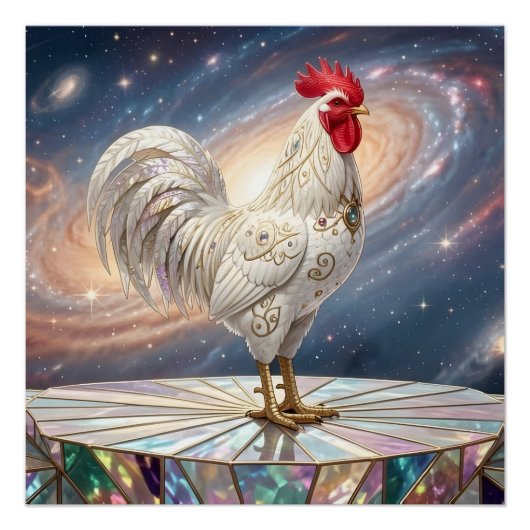 Poster Un coq blanc. (Devant)