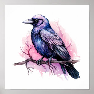 Poster Un Corbeau noir sur une branche