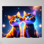 Poster Un couple de chats mignons sous le ciel étoilé - (Devant)