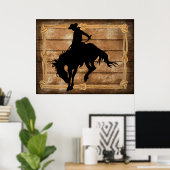 Poster Un cowboy Silhouette sur un cheval-bronco (Bureau à domicile)