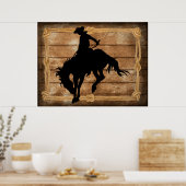 Poster Un cowboy Silhouette sur un cheval-bronco (Cuisine)