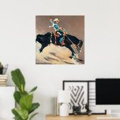 Poster Un cowboy sur un bouclier bronco au Rodeo (Bureau à domicile)