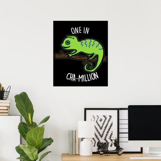 Poster Un Dans Cha Million Funny Chameleon Pun Dark BG (Bureau à domicile)