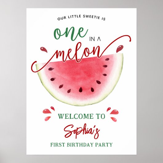Poster Un dans la pastèque Melon Accueil d'anniversaire (Devant)