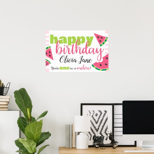 Poster Un dans une pastèque Melon Joyeux Anniversaire Cus (Bureau à domicile)