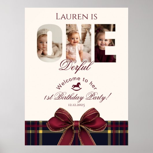 Poster Un Derful 1st BIrthday Preppy Plaid Welcome (Devant)