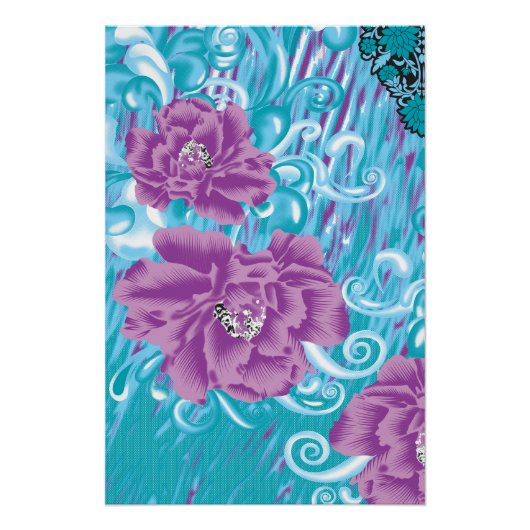 Poster Un design textile dynamique avec violet et turq (Devant)