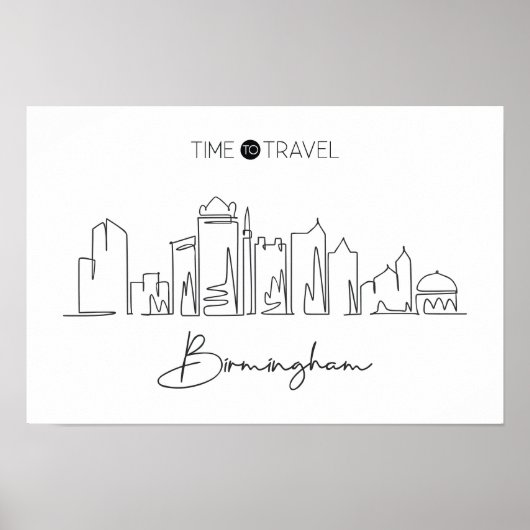 Poster Un Dessin De Ligne Continu De Birmingham Skyline (Devant)