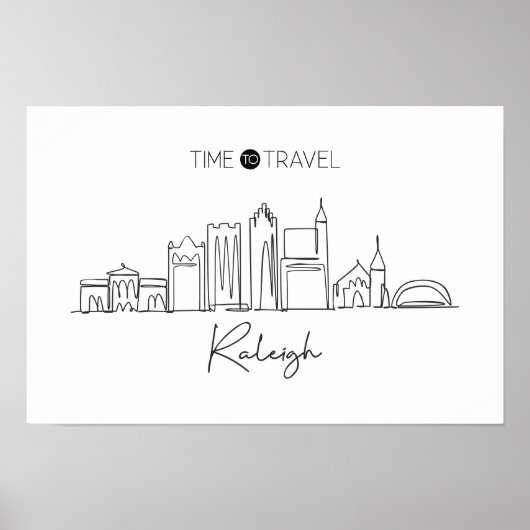 Poster Un Dessin De Ligne Continue De Raleigh Skyline (Devant)