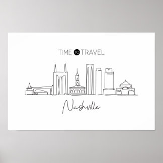 Poster Un Dessin En Ligne Continu De Nashville Skyline