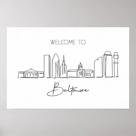 Poster Un Dessin En Ligne Continue De Baltimore Skyline (Devant)