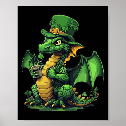 Poster Un dragon joyeux dans un look de St-Patrick (Devant)