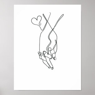 Poster Un drawing en ligne tient la main de Single Art