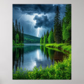 Poster Un éclair dramatique frappe une forêt sereine (Devant)