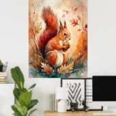 Poster Un écureuil rouge qui mange une noisette (Bureau à domicile)