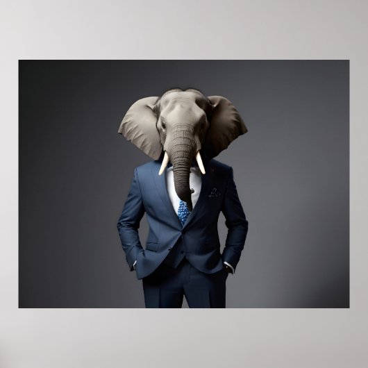 Poster Un éléphant drôle en costume (Devant)