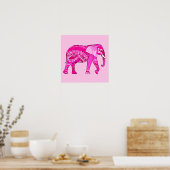 Poster Un éléphant indien dans un style arabesque rose Fu (Cuisine)