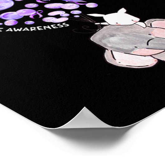 Poster Un Eléphant Mignon Explose Des Ballons Violets Sur (Coin)