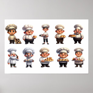 Poster Un ensemble de chefs de pâtisserie Poser pour la c