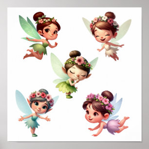 Poster Un ensemble de petites fées de dessin animé magiqu