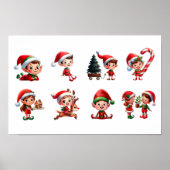 Poster Un ensemble d'elfes de Noël dans diverses poses (Devant)