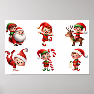 Poster Un ensemble d'elfes de Noël dans diverses poses