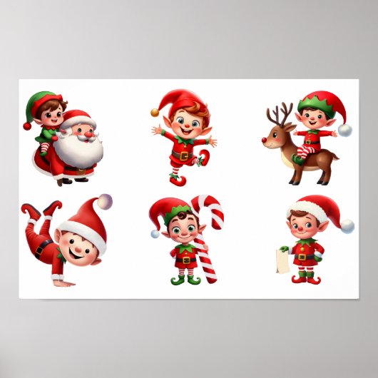 Poster Un ensemble d'elfes de Noël dans diverses poses (Devant)