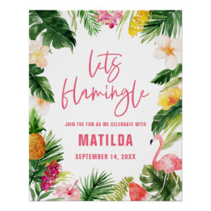 Poster Un feuillage tropical lumineux laisse flamingle an