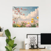 Poster Un fond floral printanier (Bureau à domicile)