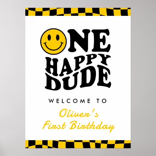 Poster Un garçon heureux 1er anniversaire Jaune Bienvenue (Devant)