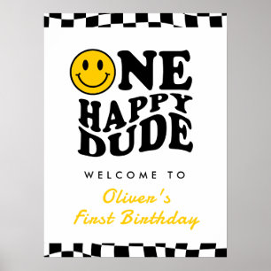 Poster Un garçon heureux 1er anniversaire Wavy Welcome