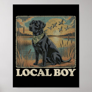 Poster Un garçon local Black Lab Chasse Chien Marais Scèn