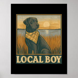 Poster Un garçon local Black Lab Chasse Chien Marais Scèn
