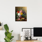 Poster Un grand bouquet de fleurs avec pêches et raisins (Bureau à domicile)
