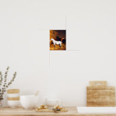 Poster Un Gris et un cheval noir dans un Stable (Cuisine)