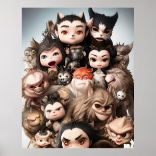 Poster Un groupe coloré d'animaux mignons et autres