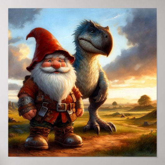Poster Un guerrier gnome posant avec son dragon (Devant)