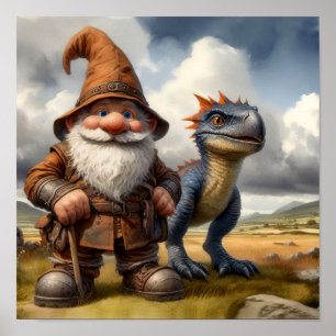 Poster Un guerrier gnome posant avec son dragon