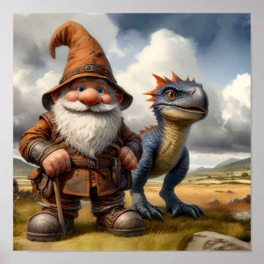 Poster Un guerrier gnome posant avec son dragon (Devant)