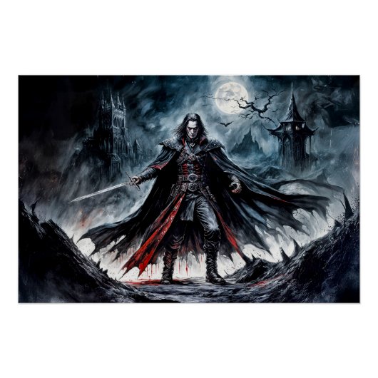 Poster Un guerrier vampire dans les ruines de Lune (Devant)