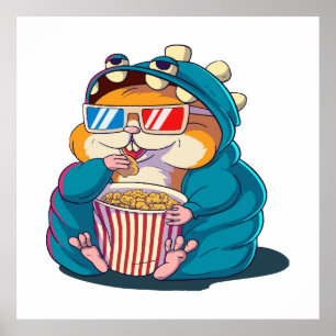 Poster Un hamster drôle portant des lunettes mange du pop