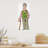 Poster Un Homme Âgé Avec Un Bâton De Marche (Cuisine)