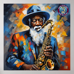 Poster Un homme blues jouant du saxophone