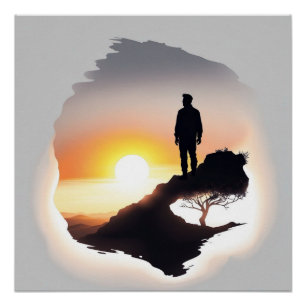 Poster Un homme contemple le lever du soleil