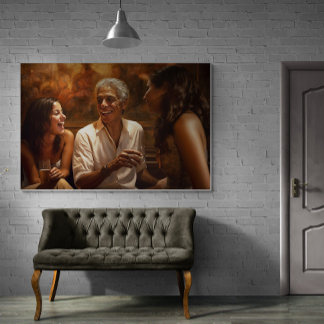 Poster Un homme cubain boit avec des femmes plus jeunes p